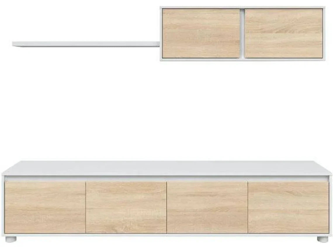 Conjunto de Móveis de TV HABITDESIGN (Branco Artik - Carvalho - Madeir