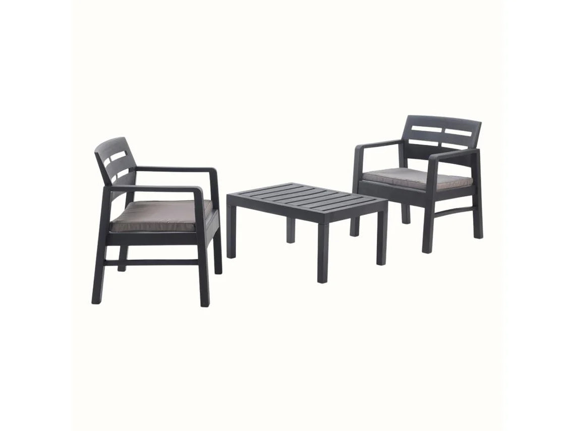 Conjunto de Jardim Lombok Antracite IPAE PROGARDEN (2 Cadeirões + 1 Me