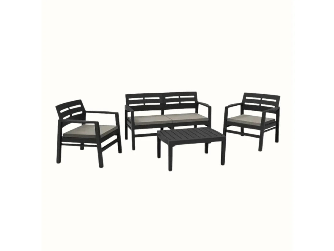 Conjunto de Jardim Java Antracite IPAE PROGARDEN (2 Cadeirões + 1 Mesa