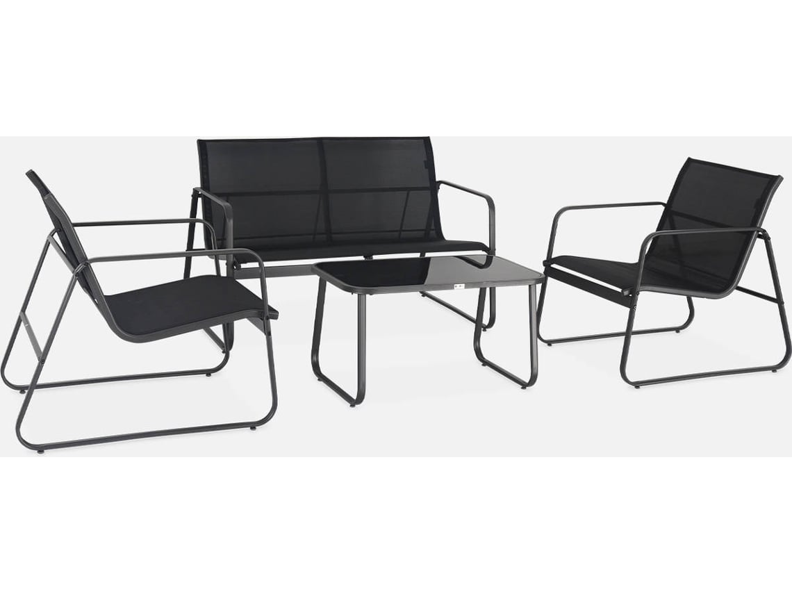 Lounge de Jardim SWEEEK (4 Pessoas - Metal - Castanho -77X114X76Cm)